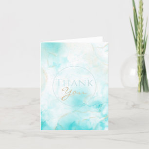 Moderne Aqua Gold Alcohol Ink Art Waterverf Oceaan Bedankkaart