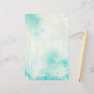 Moderne Aqua Gold Alcohol Ink Art Waterverf Oceaan Briefpapier