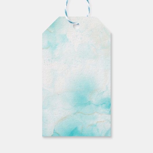 Moderne Aqua Gold Alcohol Ink Art Waterverf Oceaan Cadeaulabel (Achterkant)