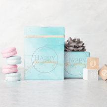 Moderne Aqua Gold Alcohol Ink Art Waterverf Oceaan