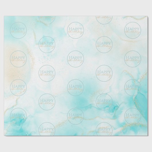 Moderne Aqua Gold Alcohol Ink Art Waterverf Oceaan Cadeaupapier (Vlak)