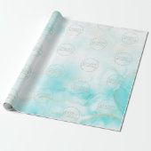 Moderne Aqua Gold Alcohol Ink Art Waterverf Oceaan Cadeaupapier (Uitgerold)