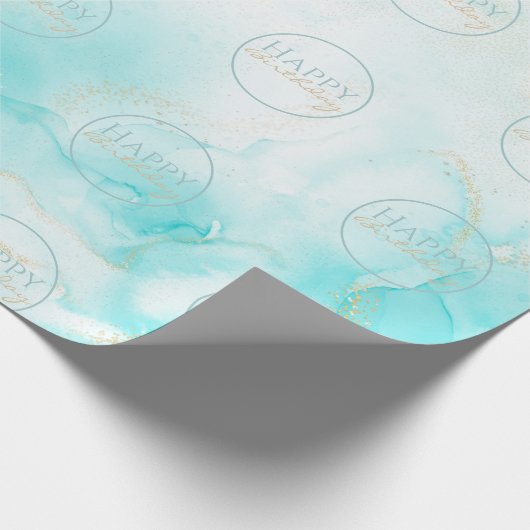 Moderne Aqua Gold Alcohol Ink Art Waterverf Oceaan Cadeaupapier (Hoek)
