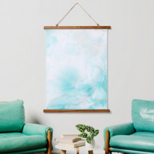 Moderne Aqua Gold Alcohol Ink Art Waterverf Oceaan Hangend Wandkleed