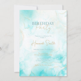 Moderne Aqua Gold Alcohol Ink Art Waterverf Oceaan Kaart