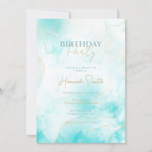 Moderne Aqua Gold Alcohol Ink Art Waterverf Oceaan Kaart