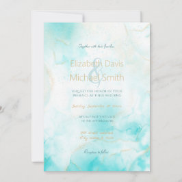 Moderne Aqua Gold Alcohol Ink Art Waterverf Oceaan Kaart