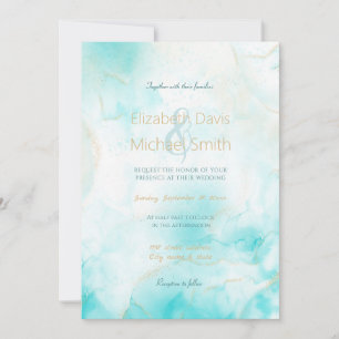 Moderne Aqua Gold Alcohol Ink Art Waterverf Oceaan Kaart