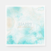 Moderne Aqua Gold Alcohol Ink Art Waterverf Oceaan Servet (Voorkant)