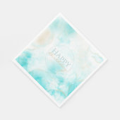 Moderne Aqua Gold Alcohol Ink Art Waterverf Oceaan Servet (Hoek)