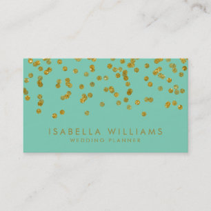 Moderne Aqua & Gouden Confetti Zakelijke Kaart Visitekaartje