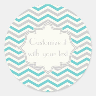 Moderne aqua, grijs, ivoor chevron patroon ronde sticker