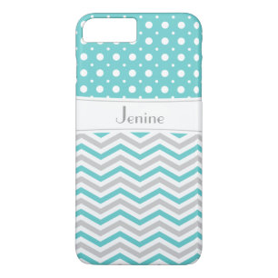 Moderne aqua, grijs, wit chevron & polka dot Case-Mate iPhone case