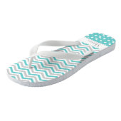 Moderne aqua, grijs, wit chevron & polka dot teenslippers (Schuin)