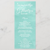 Moderne aqua groene waterverf bruiloft menu (Voorkant)