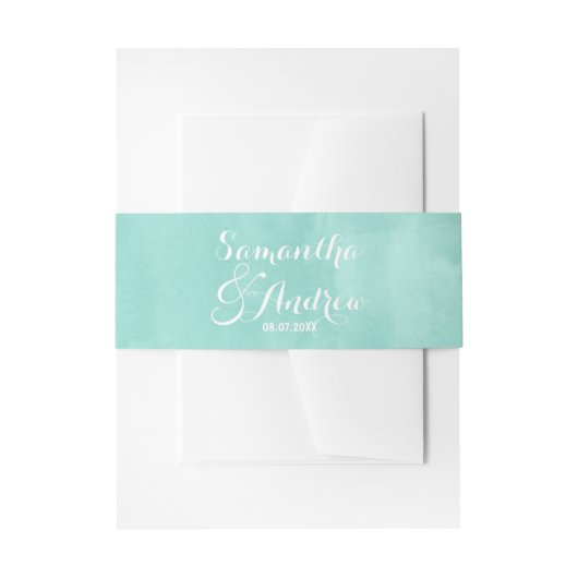 Moderne aqua groene waterverf bruiloft uitnodigingen wikkel (Voorkant Voorbeeld)