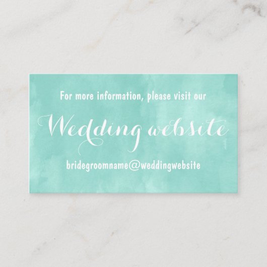Moderne aqua groene waterverf bruiloft website informatiekaartje (Voorkant)