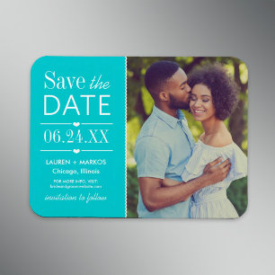 Moderne Aqua Hearts Trouwfoto Save the Date Magneet