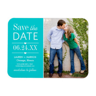 Moderne Aqua Hearts Trouwfoto Save the Date Magneet