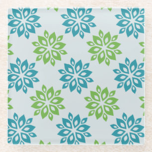 Moderne Aqua & Limegroene Bloemendessin Onderzette Glazen Onderzetter