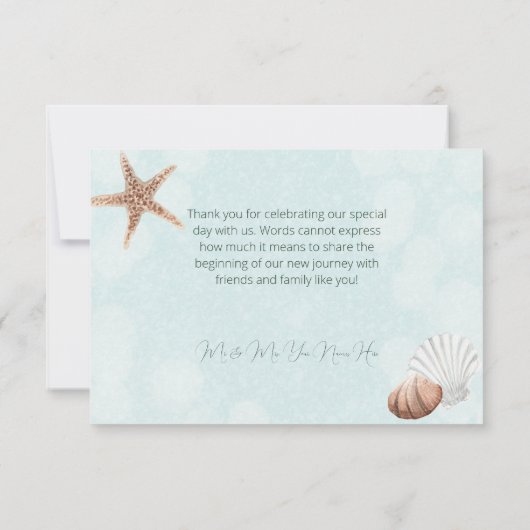 Moderne Aqua Oceaan & Schelpen Bruiloft Bedankkaart (Achterkant)