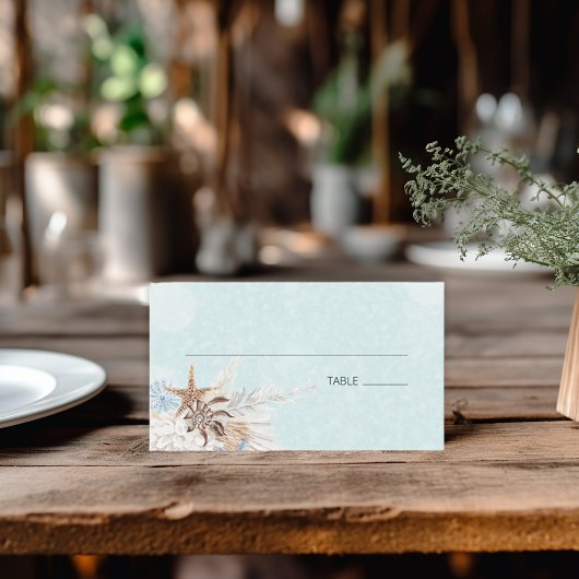 Moderne Aqua Oceaan & Schelpen Bruiloft Plaatskaartje