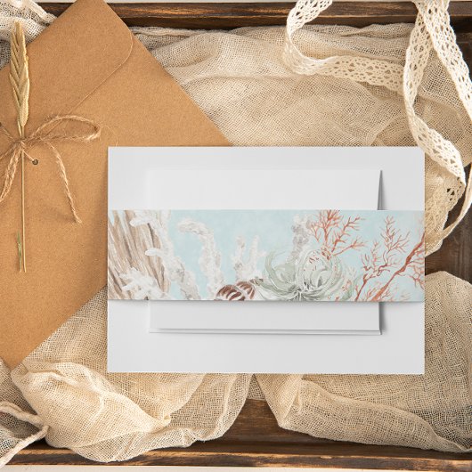 Moderne Aqua Ocean & Shells bruiloft Uitnodigingen Wikkel