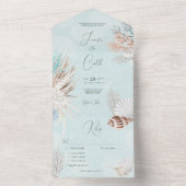 Moderne Aqua Ocean Shells Dinner Wedding All In One Uitnodiging (Binnen)