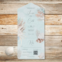 Moderne Aqua Ocean Shells QR Code Wedding