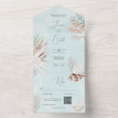 Moderne Aqua Ocean Shells QR Code Wedding All In One Uitnodiging (Binnen)