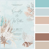 Moderne Aqua Ocean Shells QR Code Wedding RSVP Kaartje