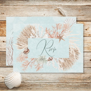 Moderne Aqua Ocean Shells Trouwdiner RSVP Kaartje