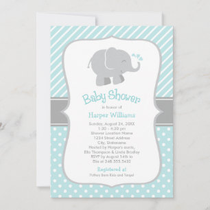 Moderne Aqua Olifant Baby Shower voor Jongen Kaart