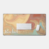 Moderne Aqua Rust Geel Goud Marmeren Swirl Monogra Bureaumat (Keyboard & Muis)