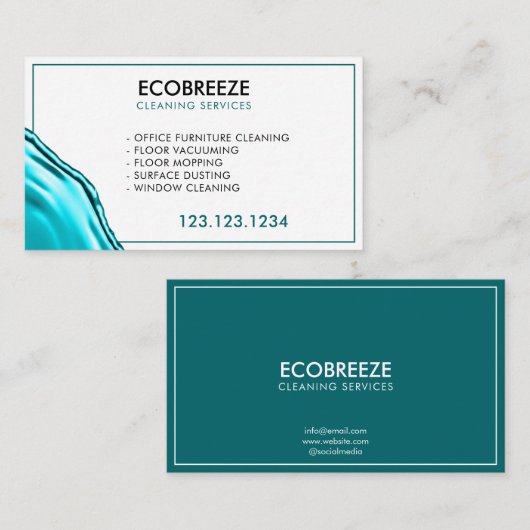 Moderne Aqua Splash Kantoor reiniging Visitekaartje (Voorkant / Achterkant)