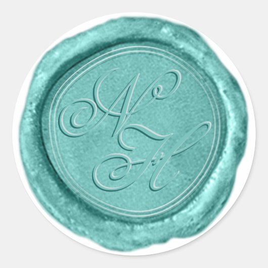 Moderne Aqua Teal Waszegel Monogram Sticker (Voorkant)
