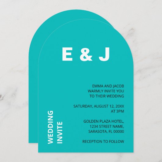 Moderne Aqua Turquoise bruiloft uitnodiging (Voorkant / Achterkant)