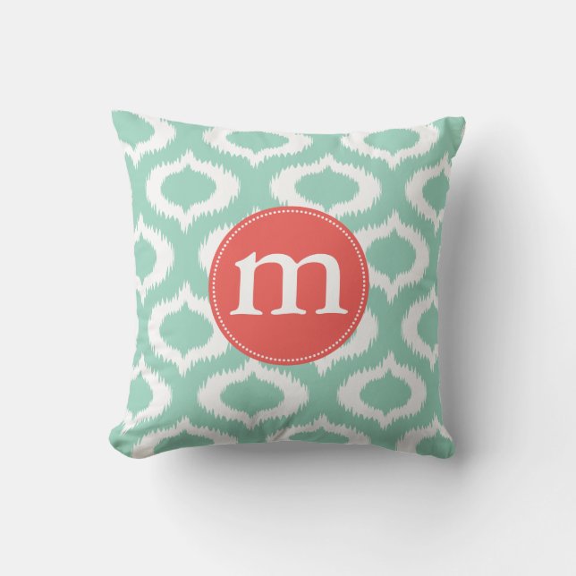 Moderne Aqua Turquoise Ikat Diamanten Persoonlijk Kussen (Voorkant)