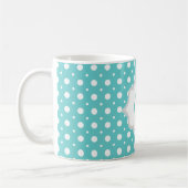 Moderne aqua, witte polka dot patroon monogram koffiemok (Links)