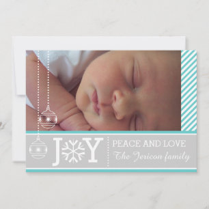 Moderne aqua, witte strepen grijs kerstvakantie feestdagenkaart