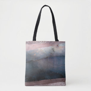 Moderne Aquarel Blauw & Roze Goud Roze Blush Glamo Tote Bag
