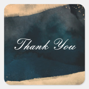 Moderne Aquarel Blauwe & Perzik Koraal Chic Bruilo Vierkante Sticker