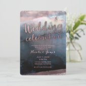 Moderne Aquarel Blauwe & Roze Gouden Roze Bruiloft Kaart (Staand voorkant)