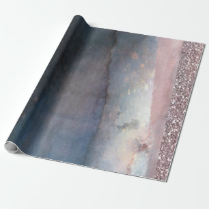 Moderne Aquarel Blauwe & Roze Gouden Roze Feestje Cadeaupapier