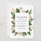 Moderne Aquarel Bloem Groen & Geel Frame Save The Date (Voorkant)