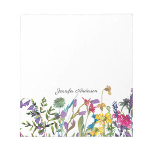 Moderne Aquarel Bloem Wilde Bloemen Personaliseer Notitieblok