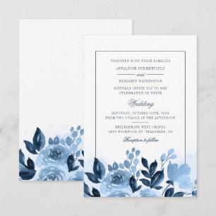 Moderne Aquarel Bloemige Blauwe Bloemen Trouwen Kaart