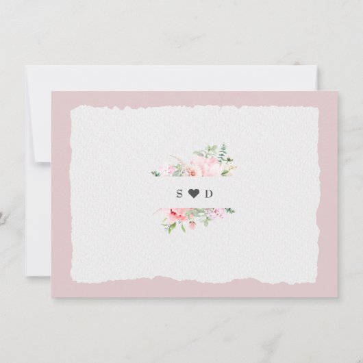 Moderne Aquarel Blozende Rode Bloemen Foto Bruilof Save The Date (Achterkant)