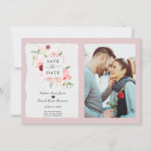 Moderne Aquarel Blozende Rode Bloemen Foto Bruilof Save The Date (Voorkant)