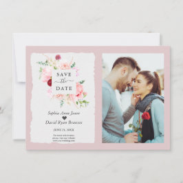 Moderne Aquarel Blozende Rode Bloemen Foto Bruilof Save The Date